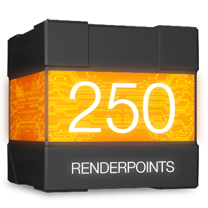 El cubo que indica 250 puntos de renderización