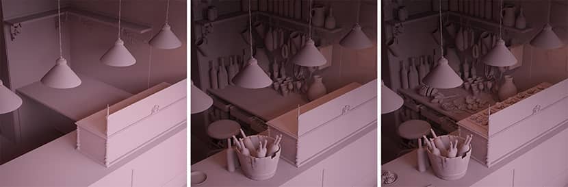 Renders of the wooden counter of ''Venetian Bacaro'' by Gabriele Simonetta
